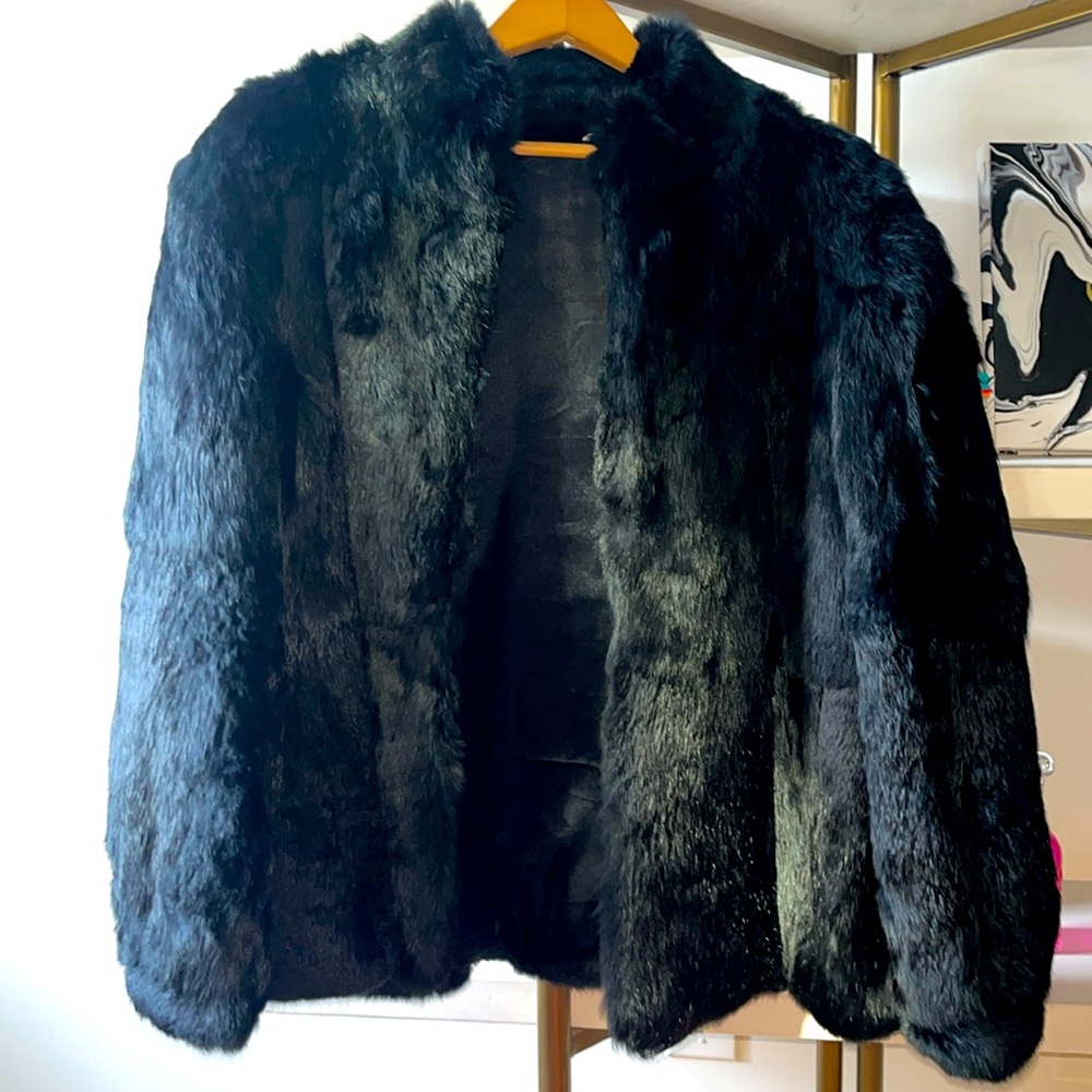Black 100% Rabbit Fur Coat